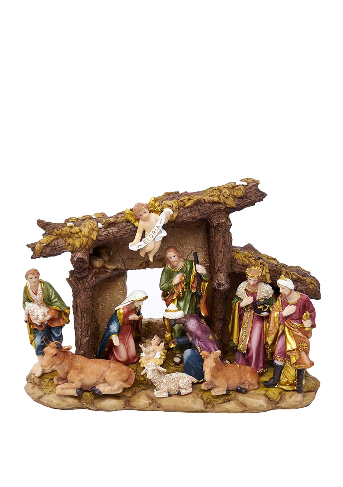 Resin Nativity Set with Figures and Stable 11-Piece Set