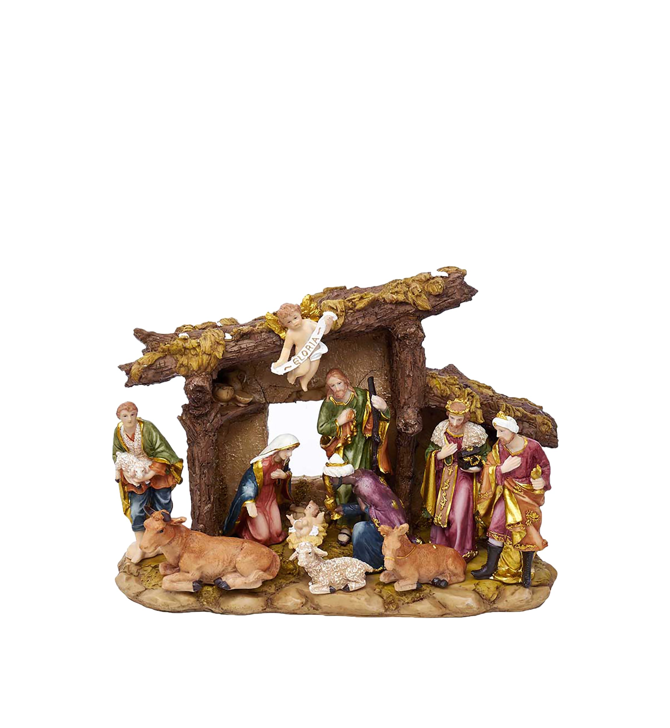 Resin Nativity Set with Figures and Stable 11-Piece Set