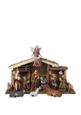 12-Piece Nativity Set with Wooden Stable