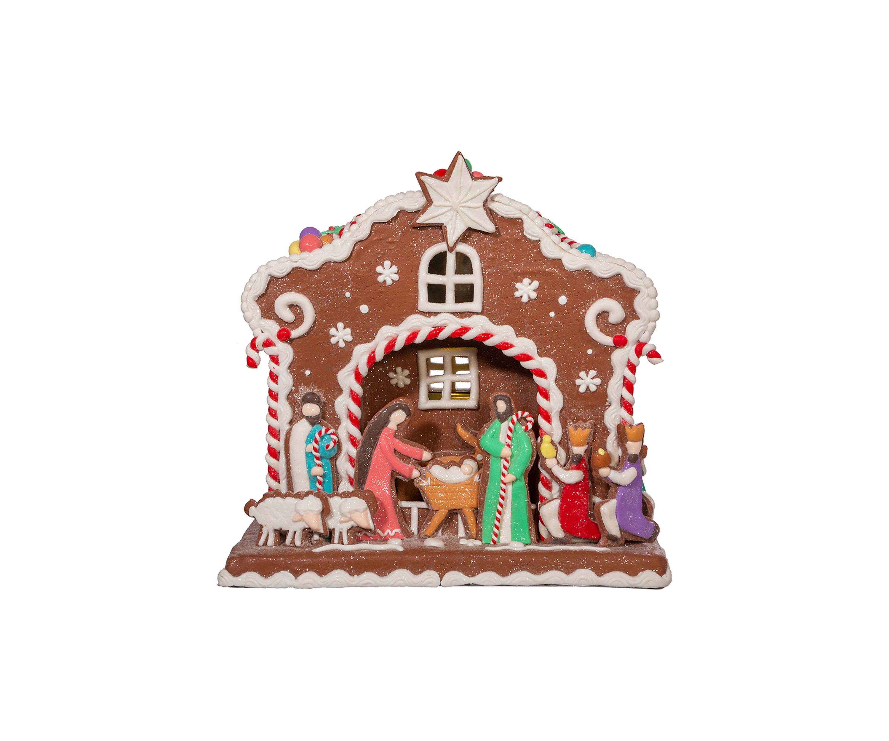 12.5-Inch Battery-Operated Light Up Nativity Gingerbread House