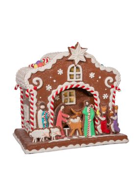 12.5-Inch Battery-Operated Light Up Nativity Gingerbread House