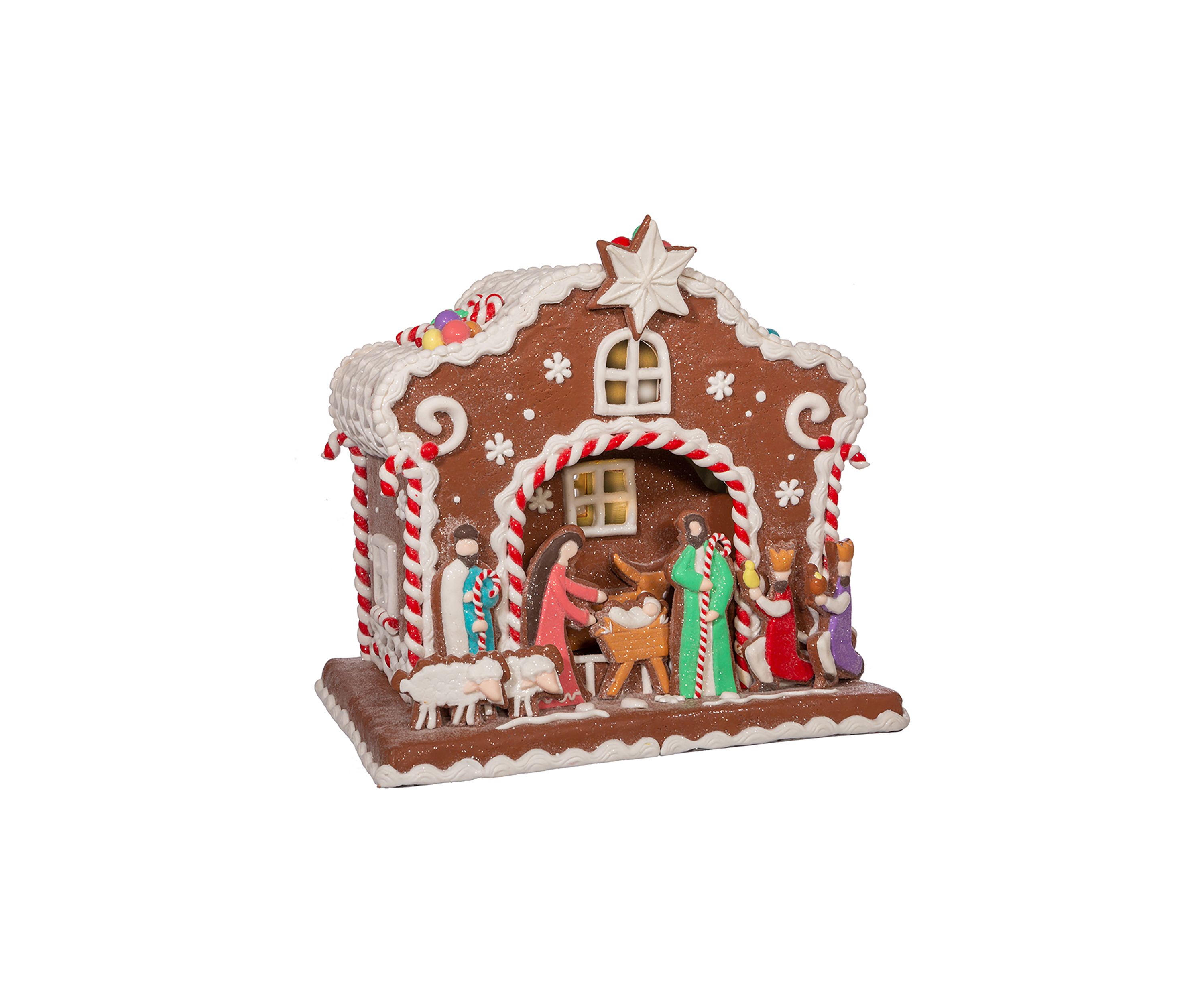 12.5-Inch Battery-Operated Light Up Nativity Gingerbread House