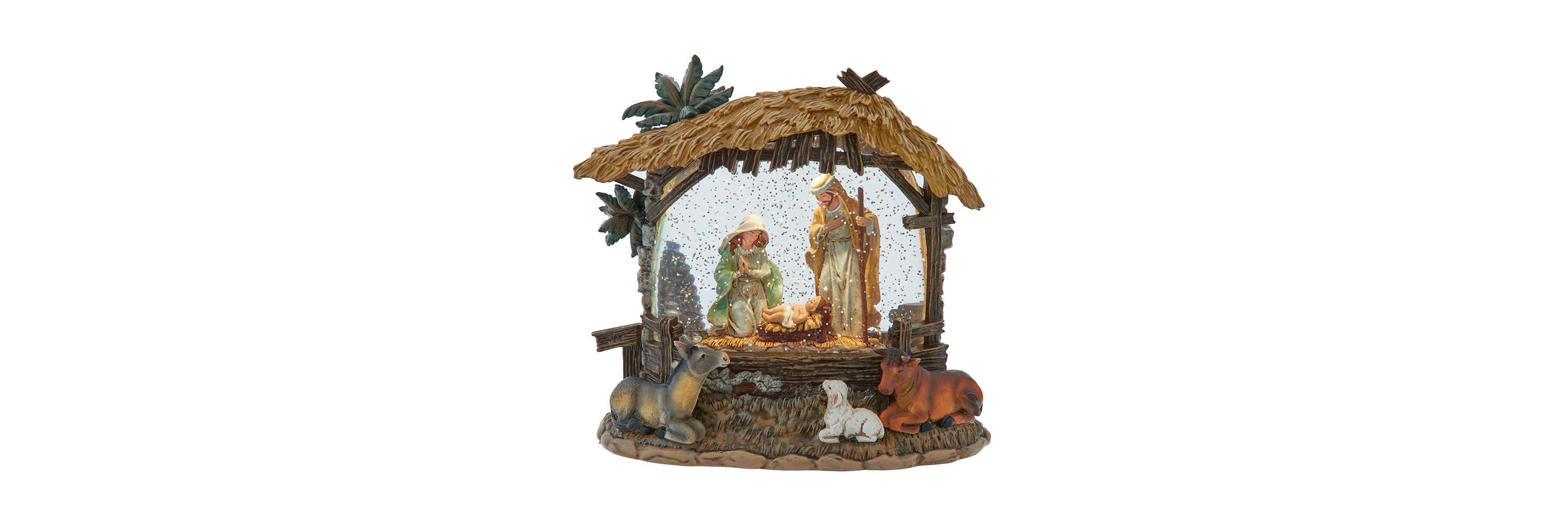 8-Inch Battery-Operated USB Lighted Nativity Scene with Spinning Glitter Water Globe