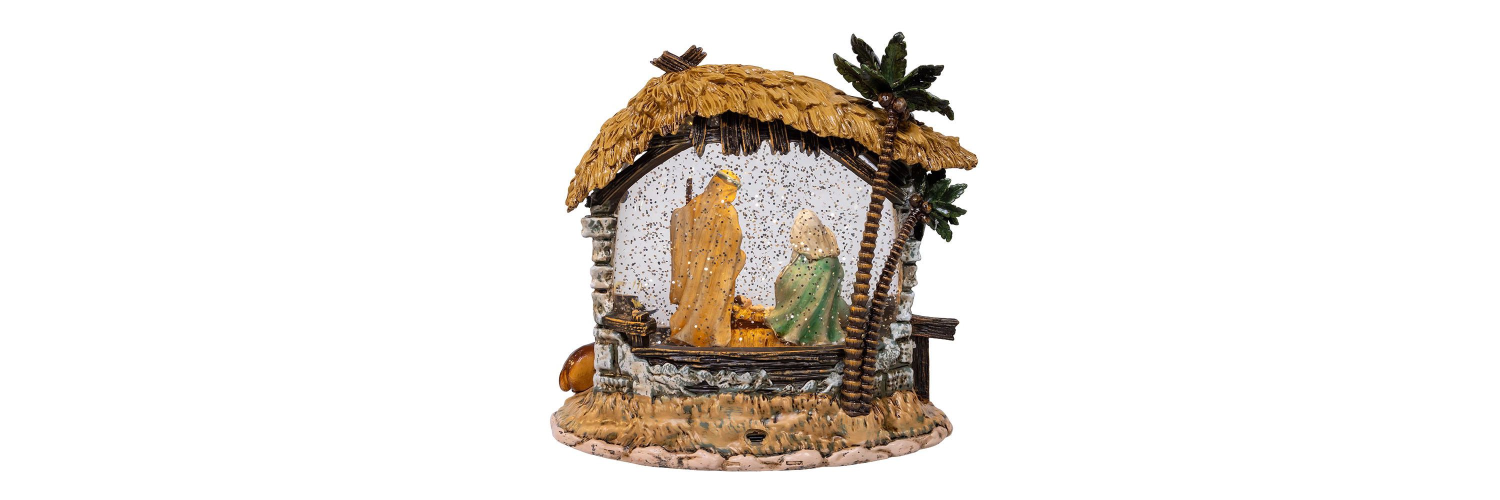 8-Inch Battery-Operated USB Lighted Nativity Scene with Spinning Glitter Water Globe