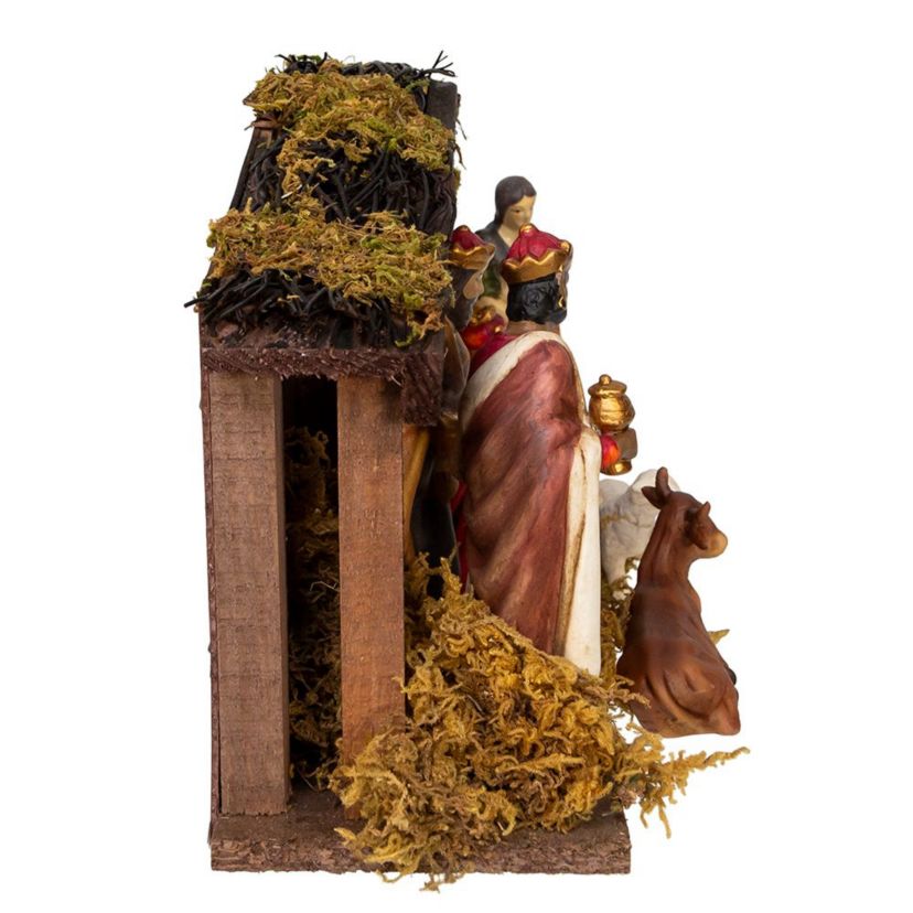 1.25-5.25-Inch Porcelain Nativity Figures With Wooden Stable, 9-Pieces