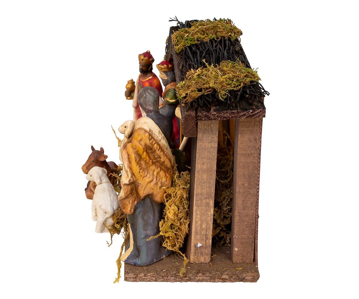 1.25-5.25-Inch Porcelain Nativity Figures With Wooden Stable, 9-Pieces