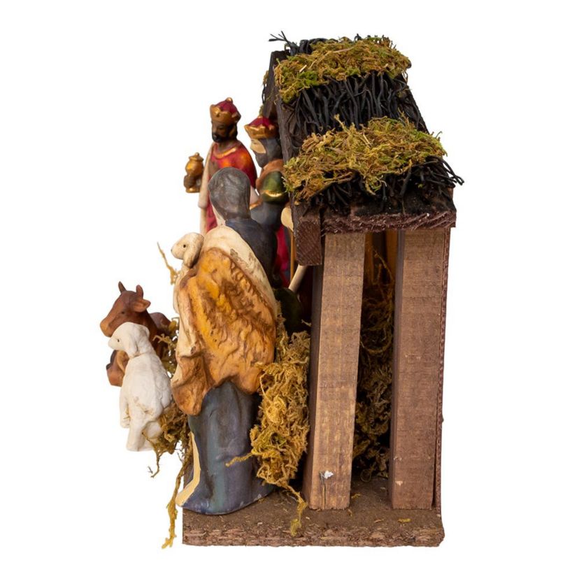 1.25-5.25-Inch Porcelain Nativity Figures With Wooden Stable, 9-Pieces