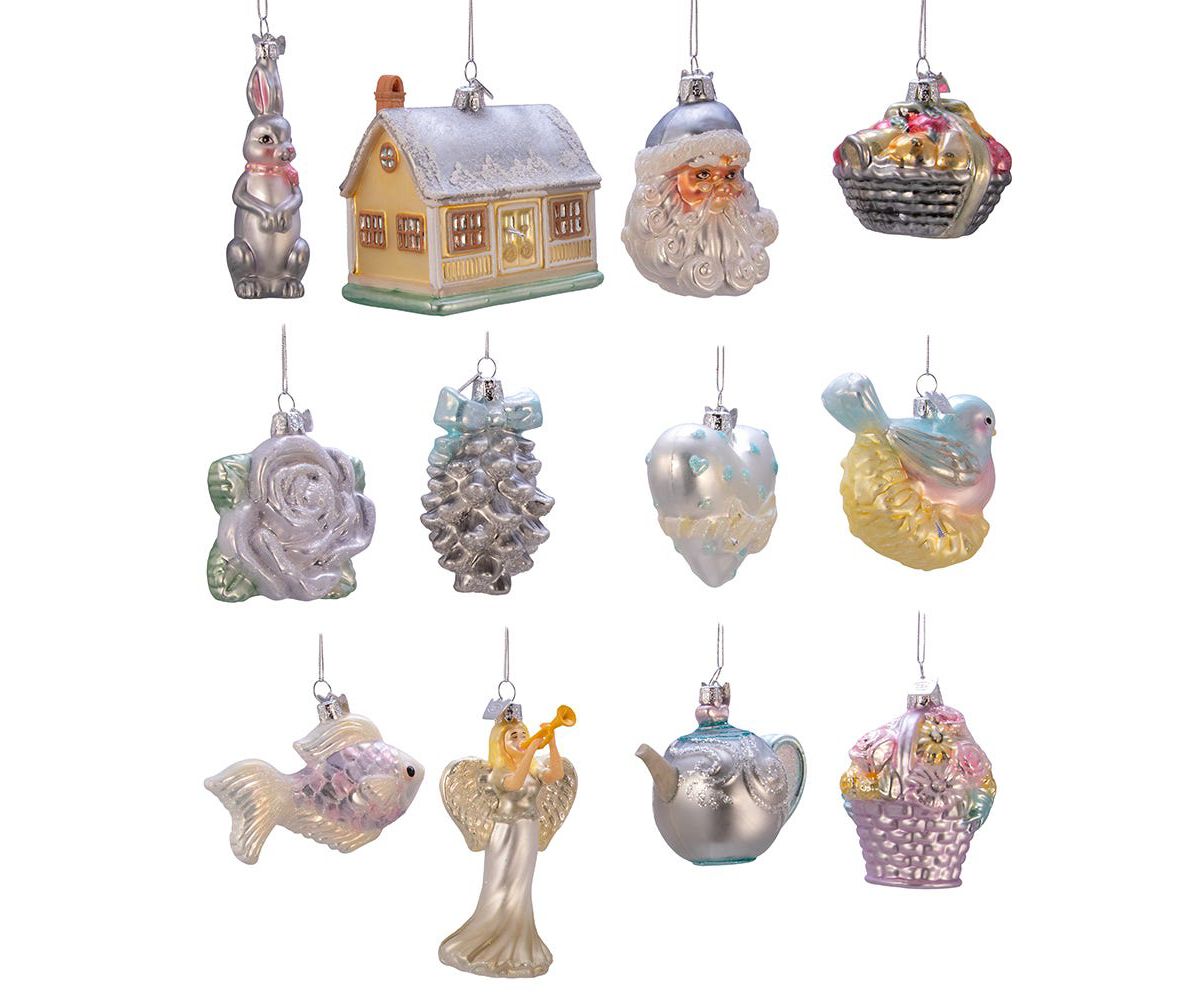 Kurt Adler 3-4.375-Inch Noble Gems Newlyweds Glass Tree Box, Set of 12