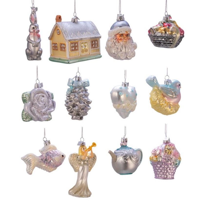 Kurt Adler 3-4.375-Inch Noble Gems Newlyweds Glass Tree Box, Set of 12