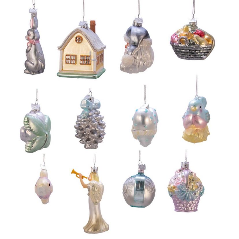 Kurt Adler 3-4.375-Inch Noble Gems Newlyweds Glass Tree Box, Set of 12
