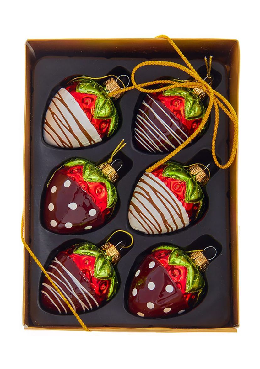 2.36-Inch Noble Gems™ Glass Chocolate Strawberry Ornaments, 6-Piece Box