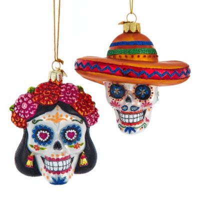 Kurt S. Adler Kurt Adler 4-4.25-Inch Noble Gems Glass Day of the Dead Sugar Skull Ornament set