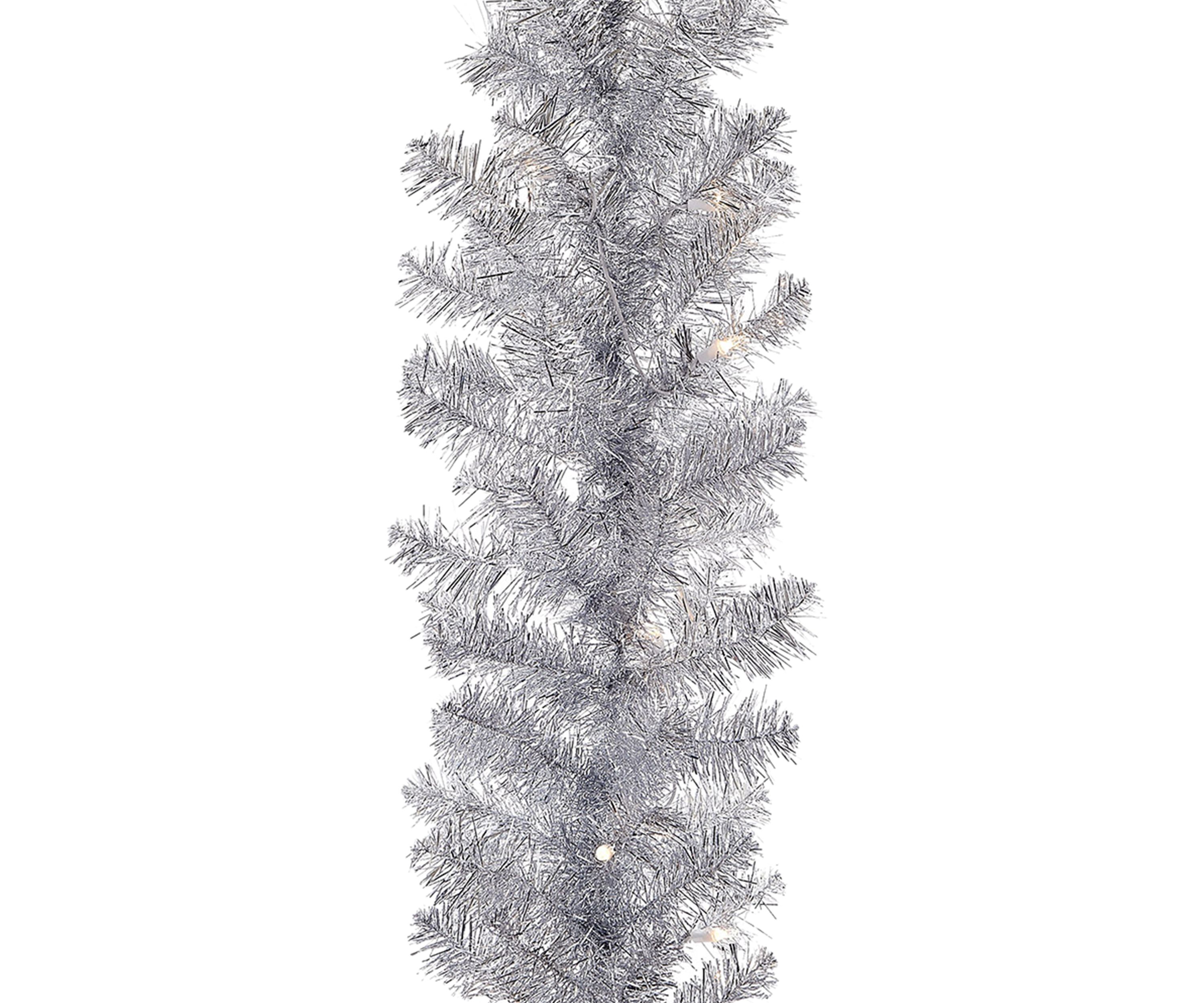 9 Foot Pre Lit Silver Point Pine Garland