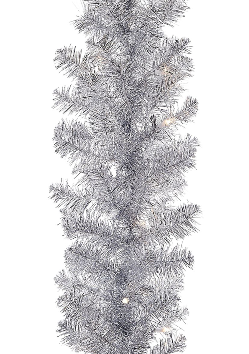 9 Foot Pre Lit Silver Point Pine Garland