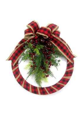 Fabric Plaid Wreath with Foliage