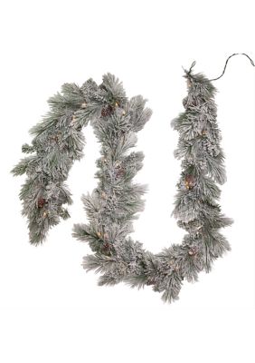 9-Foot Pre-Lit Clear Incandescent Flocked Garland