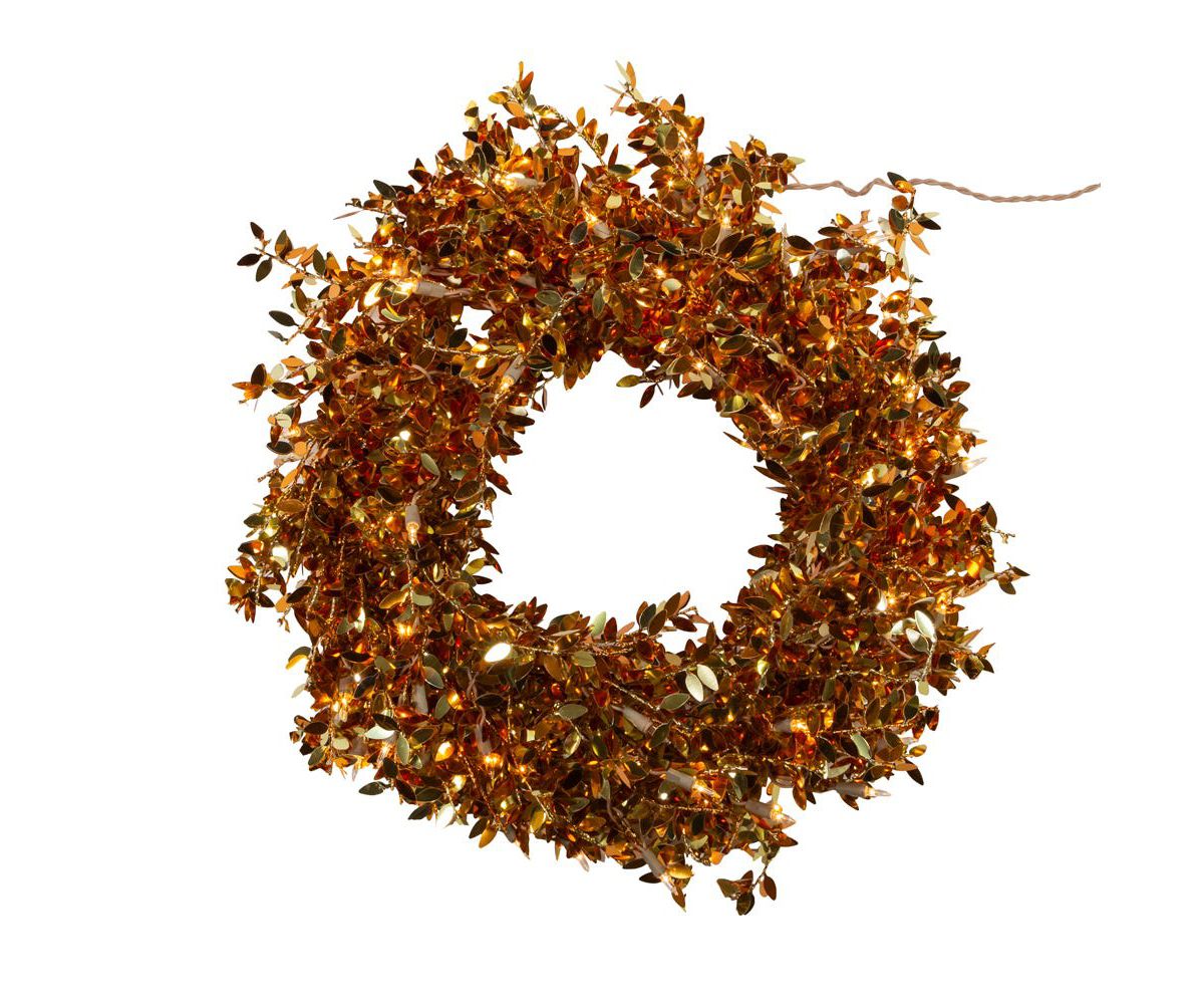 24-Inch Pre-Lit Gold Foil Wreath