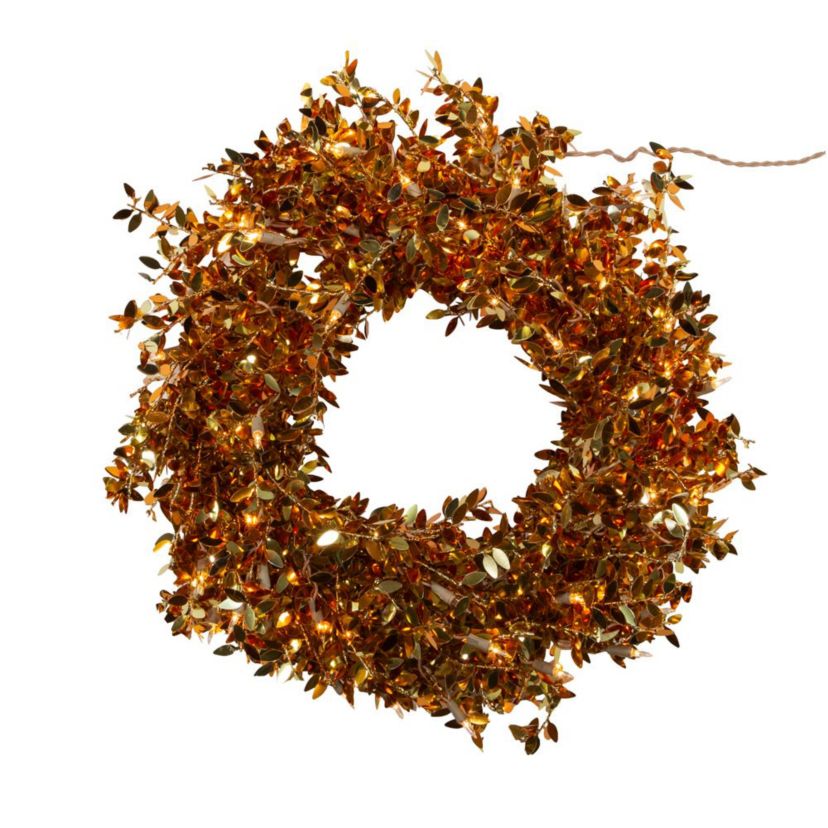24-Inch Pre-Lit Gold Foil Wreath