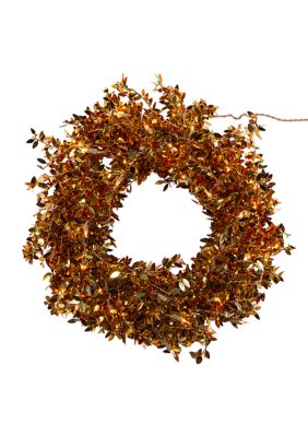 24-Inch Pre-Lit Gold Foil Wreath