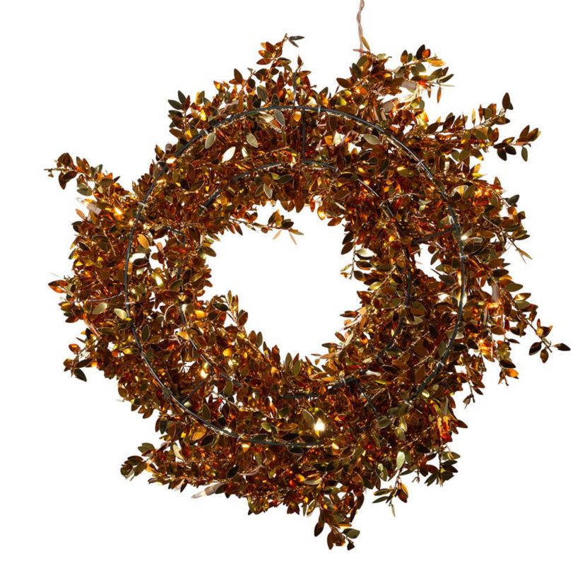 24-Inch Pre-Lit Gold Foil Wreath