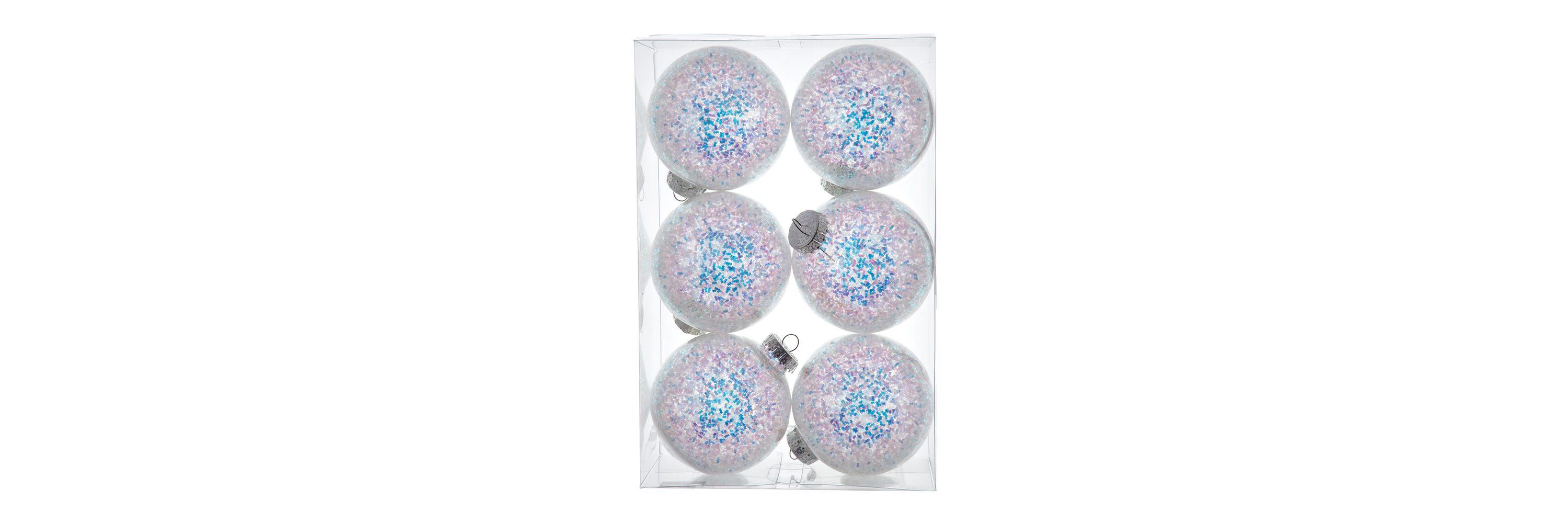Kurt Adler 100MM 6pc Shatterproof Iridescent Glittered Ball Ornaments