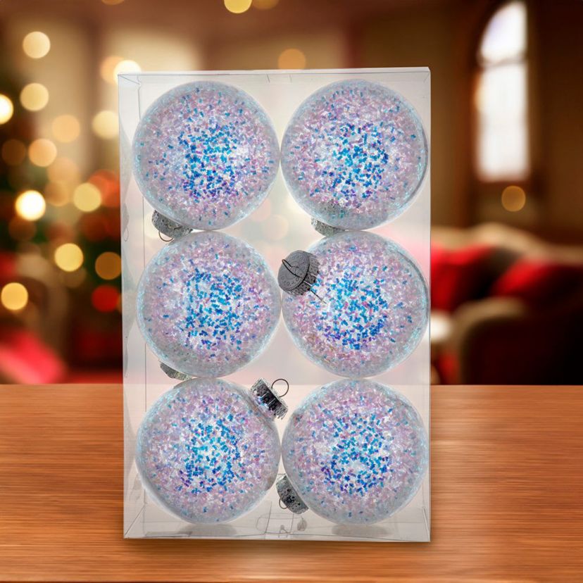 Kurt Adler 100MM 6pc Shatterproof Iridescent Glittered Ball Ornaments