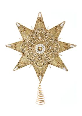 16-Inch Pearl and Gold Shimmer 8-Point Star Tree Topper