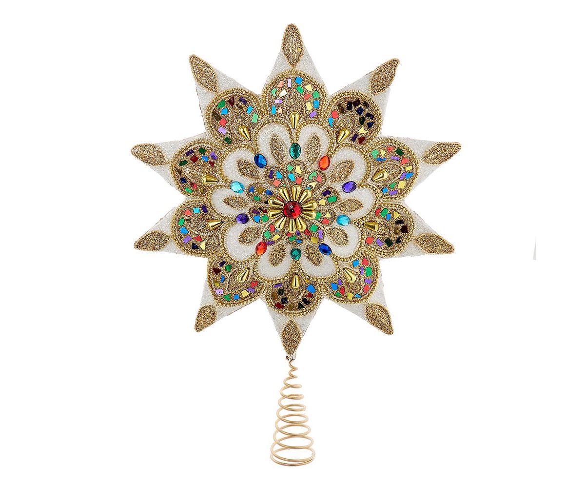 Kurt Adler 16.5-Inch Unlit 10-Point White and Gold Star Tree Topper