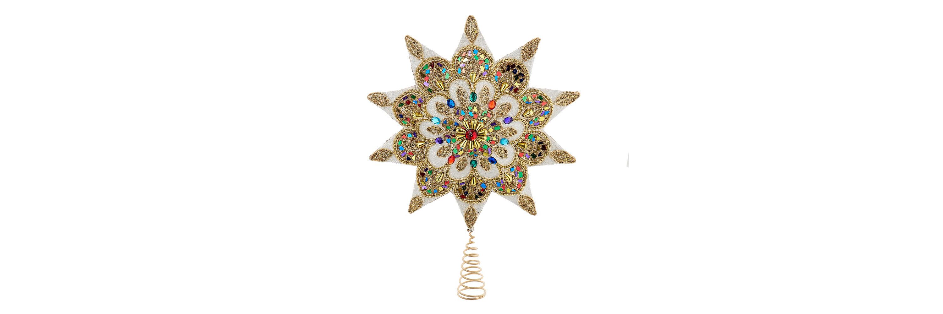 Kurt Adler 16.5-Inch Unlit 10-Point White and Gold Star Tree Topper