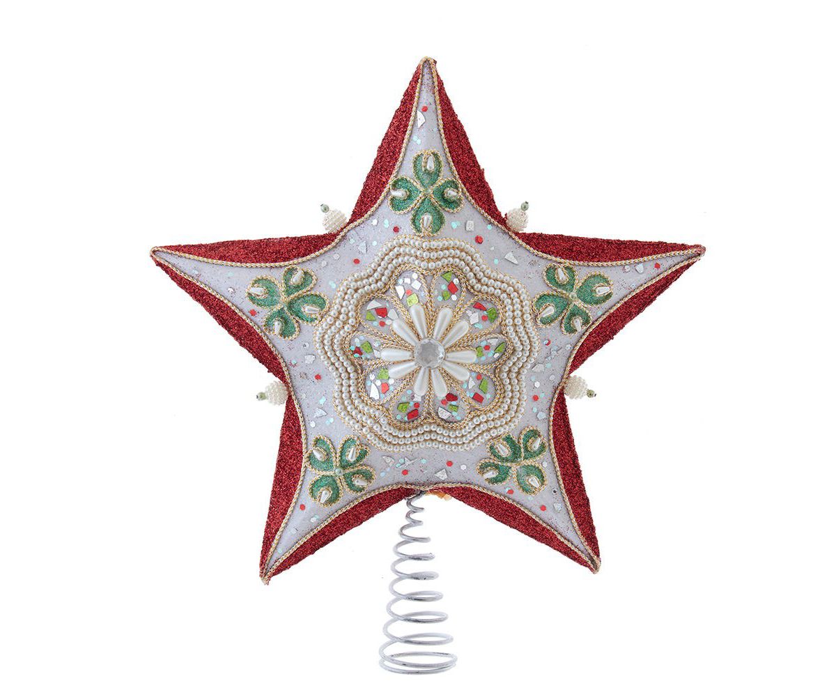 13.5-Inch Red, Green and White Mistletoe Star Tree Topper