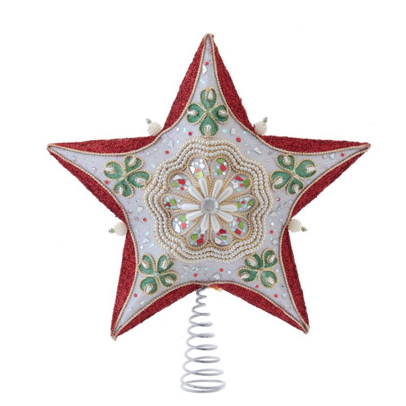 13.5-Inch Red, Green and White Mistletoe Star Tree Topper