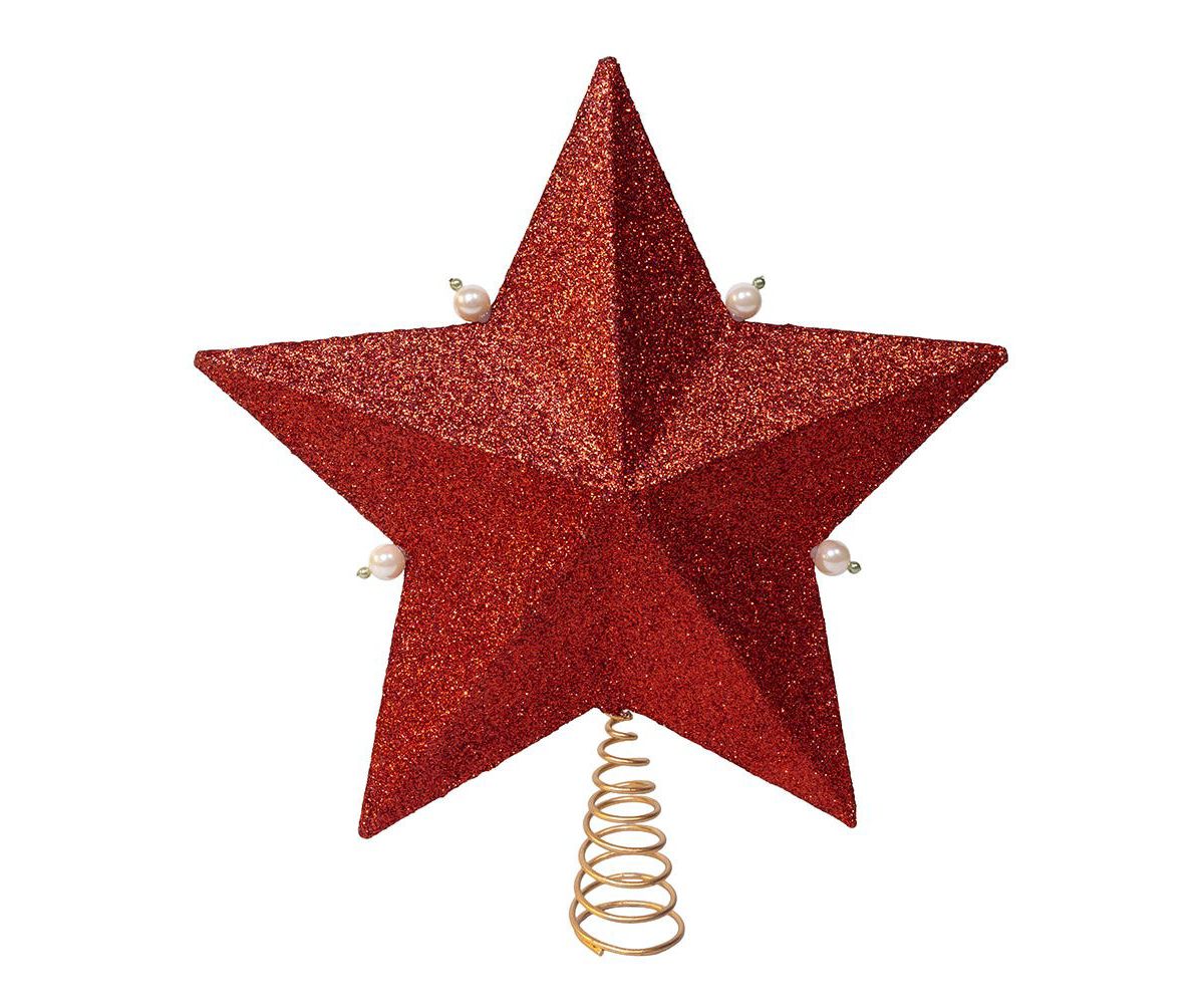 13.5-Inch Red, Green and White Mistletoe Star Tree Topper