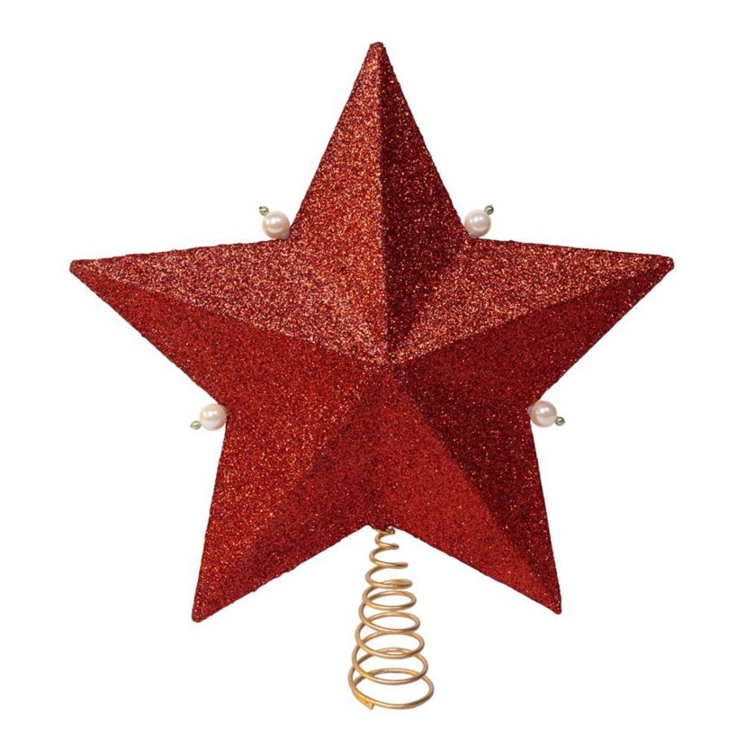 13.5-Inch Red, Green and White Mistletoe Star Tree Topper