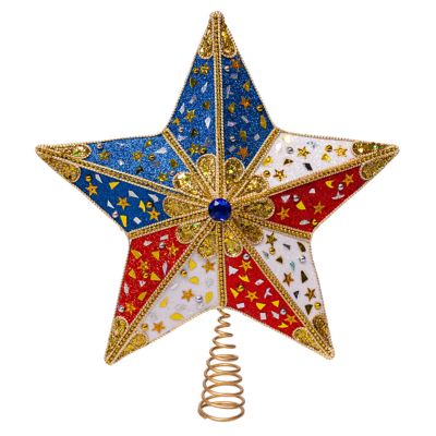 Kurt S. Adler 13.5Inch Red, White and Blue With Gold Accents 5Point Star Tree Topper