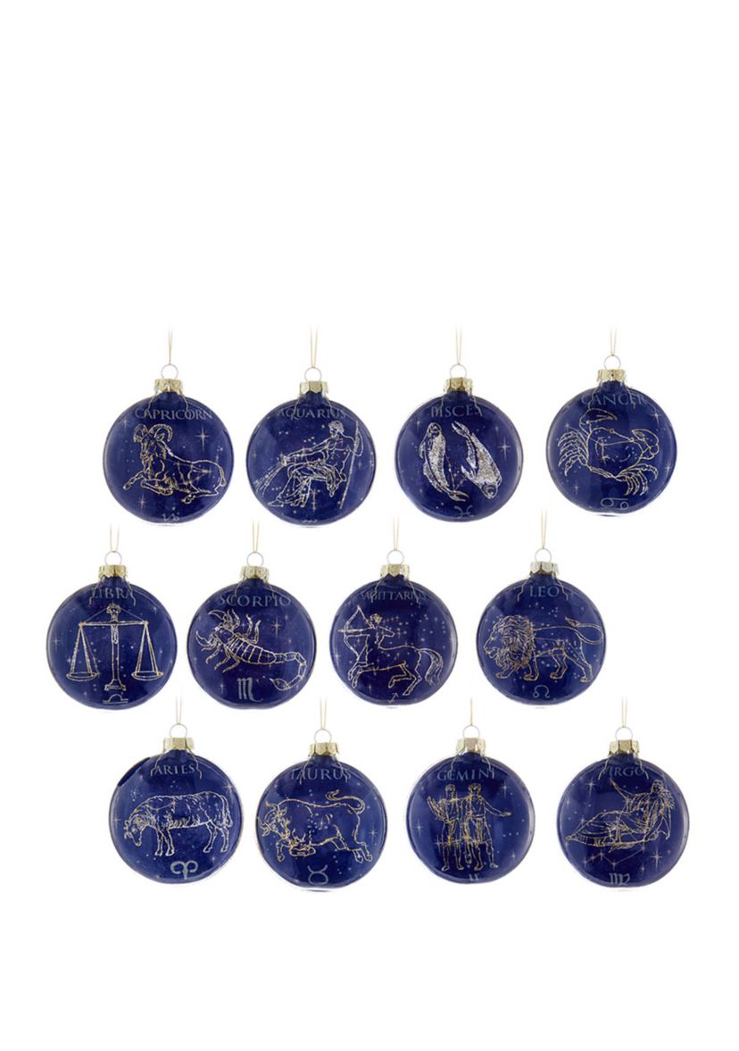 Set of 12 80 Millimeter Glass Zodiac Ornaments