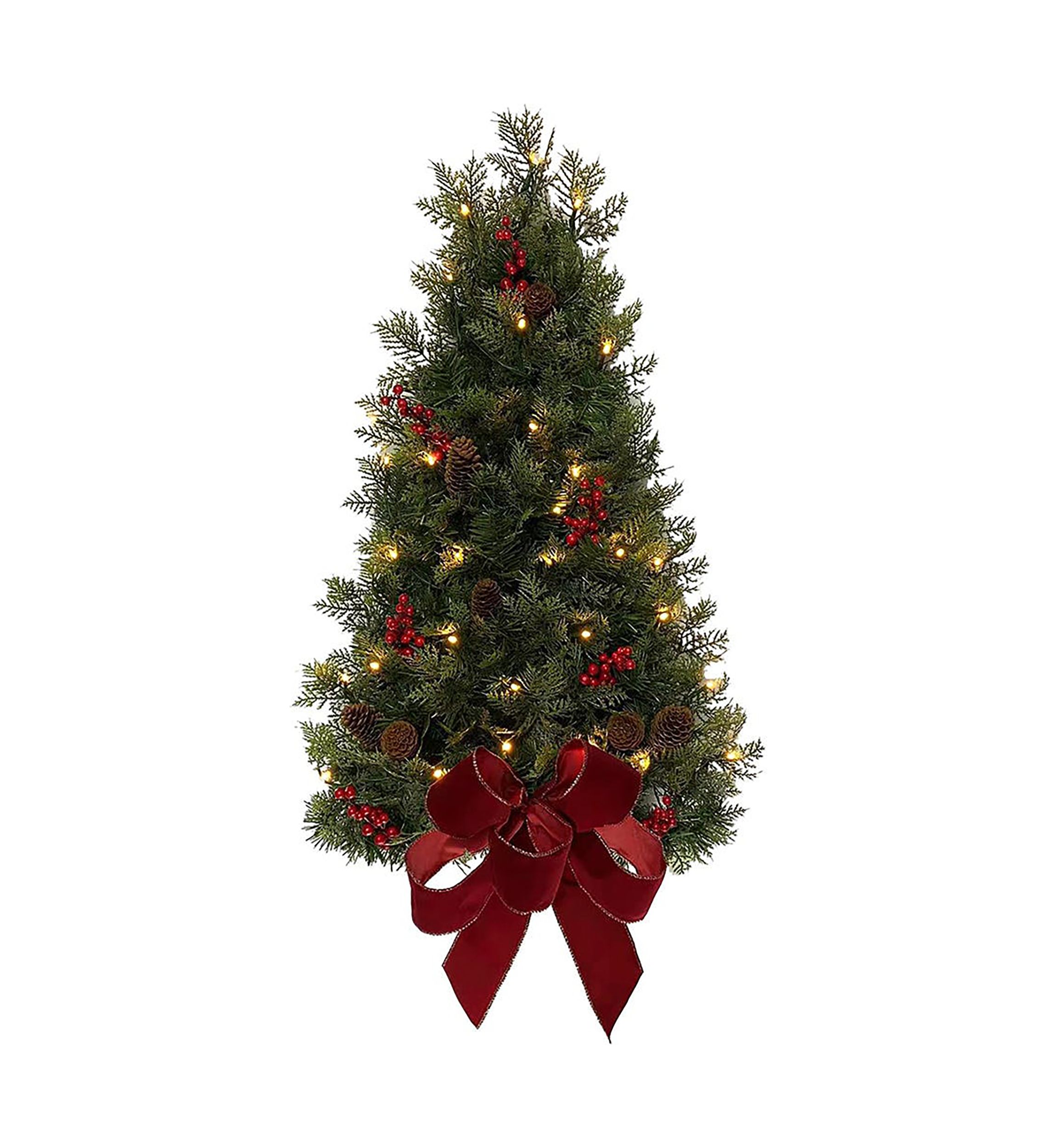 26-Inch Battery-Operated Pre-Lit Wall Tree With Red Bow
