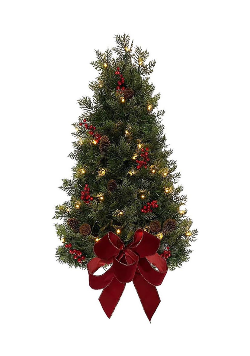 26-Inch Battery-Operated Pre-Lit Wall Tree With Red Bow