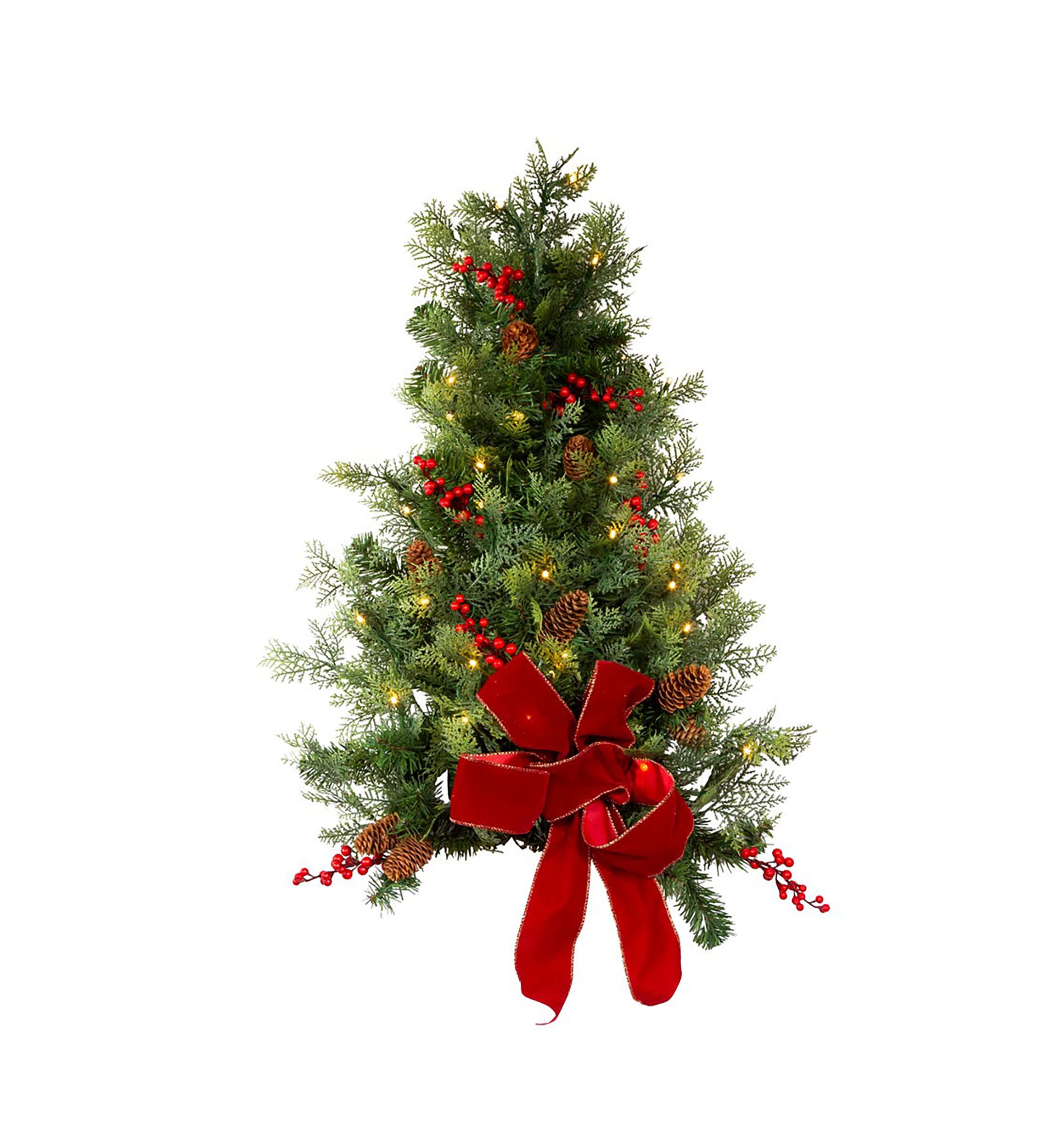 26-Inch Battery-Operated Pre-Lit Wall Tree With Red Bow