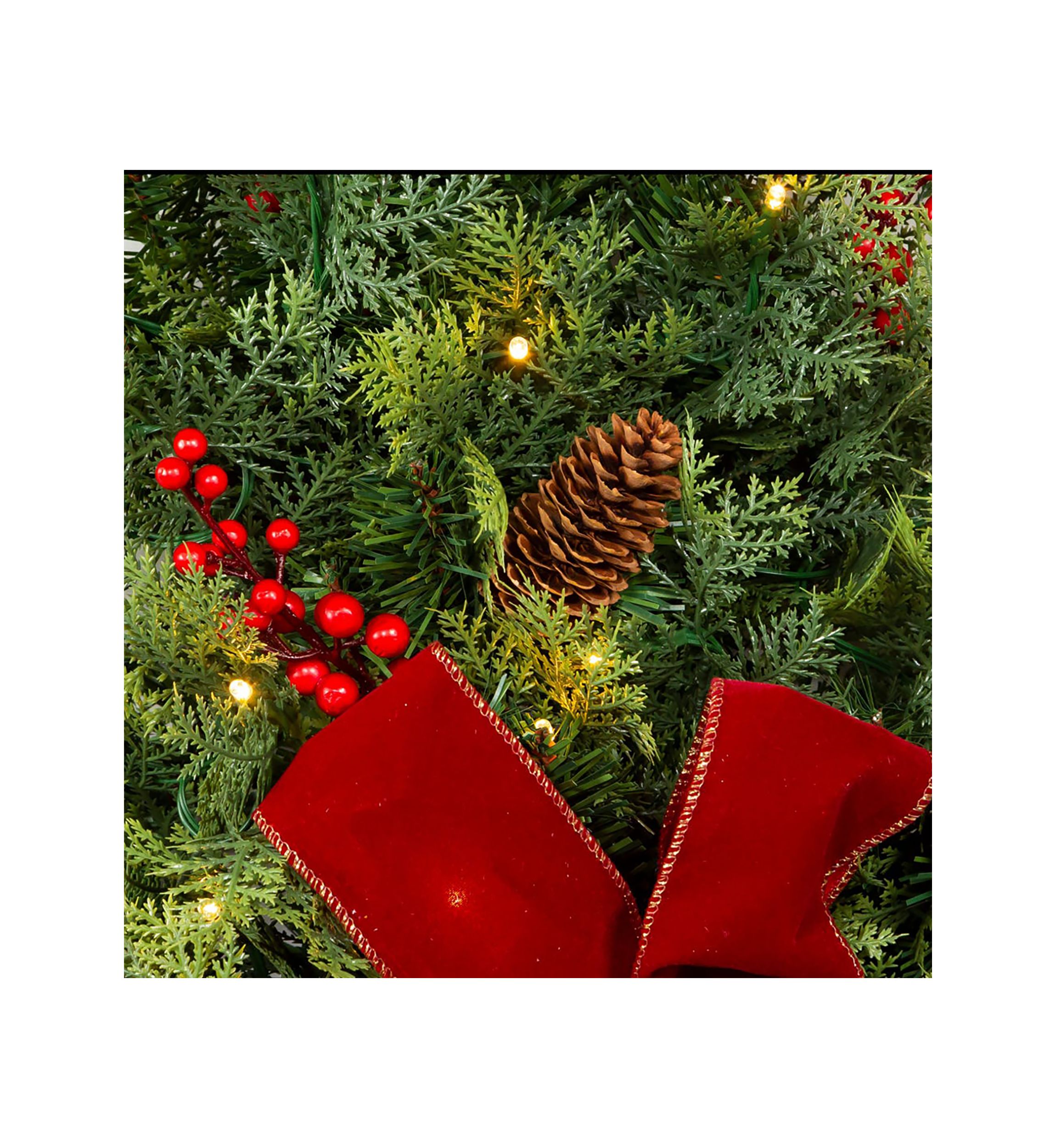 26-Inch Battery-Operated Pre-Lit Wall Tree With Red Bow