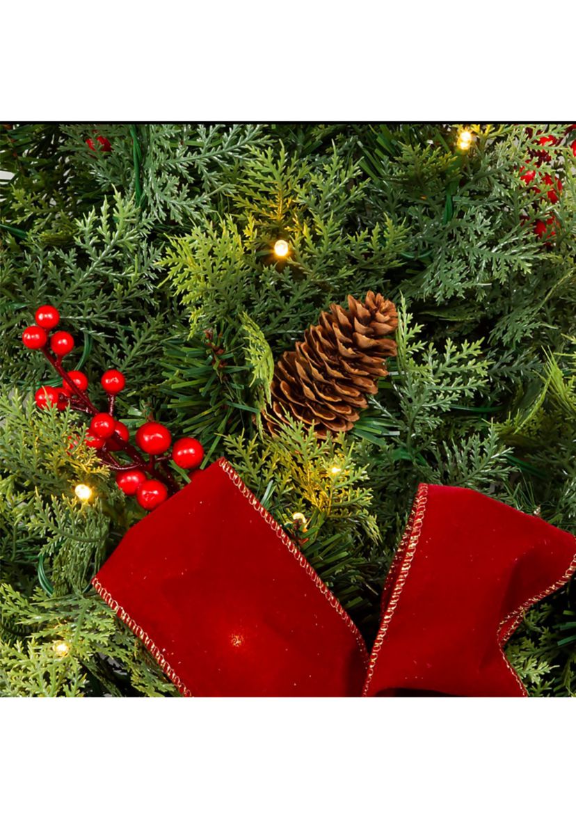 26-Inch Battery-Operated Pre-Lit Wall Tree With Red Bow