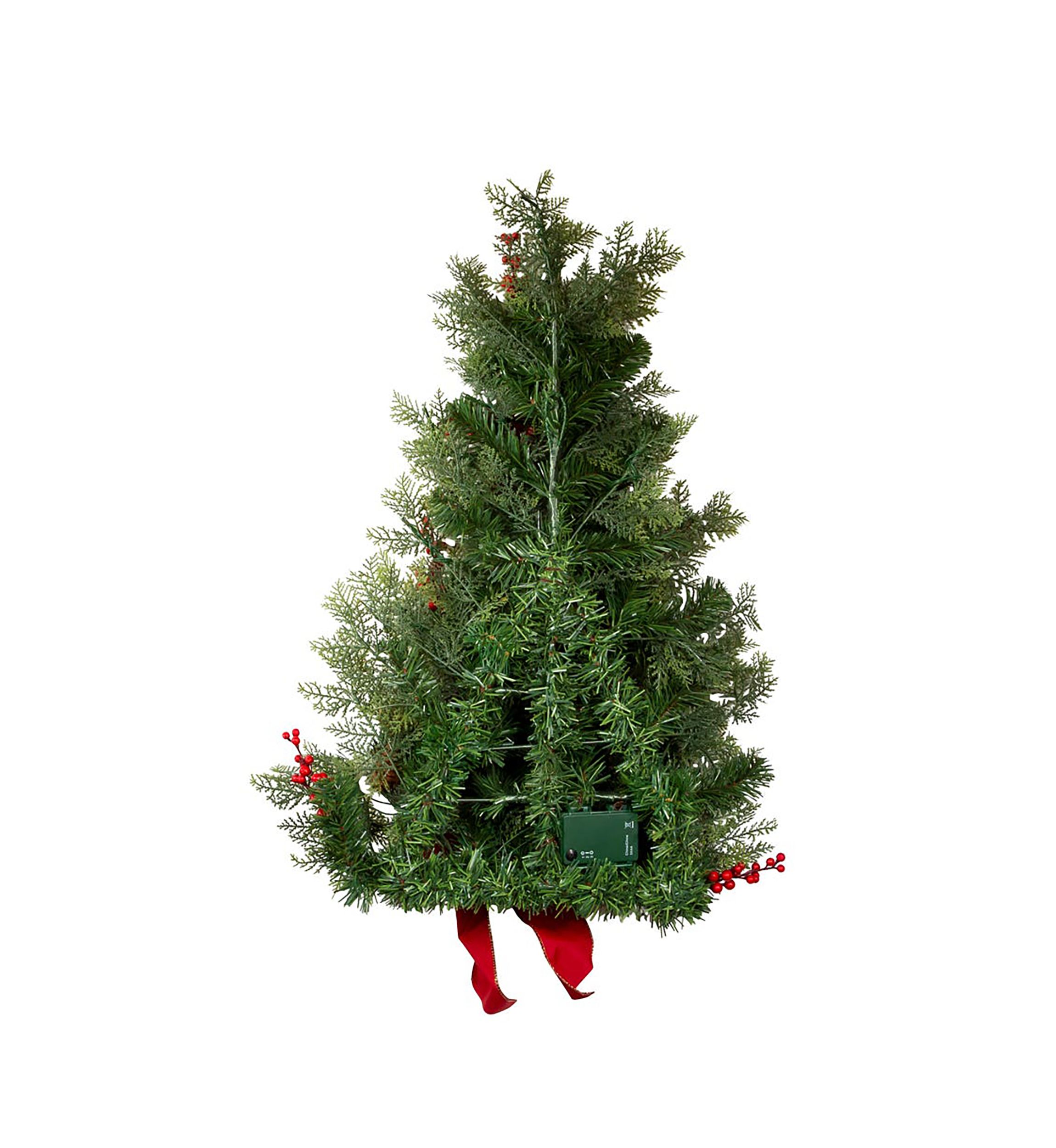 26-Inch Battery-Operated Pre-Lit Wall Tree With Red Bow