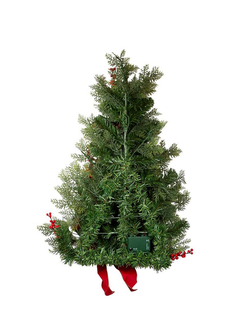 26-Inch Battery-Operated Pre-Lit Wall Tree With Red Bow