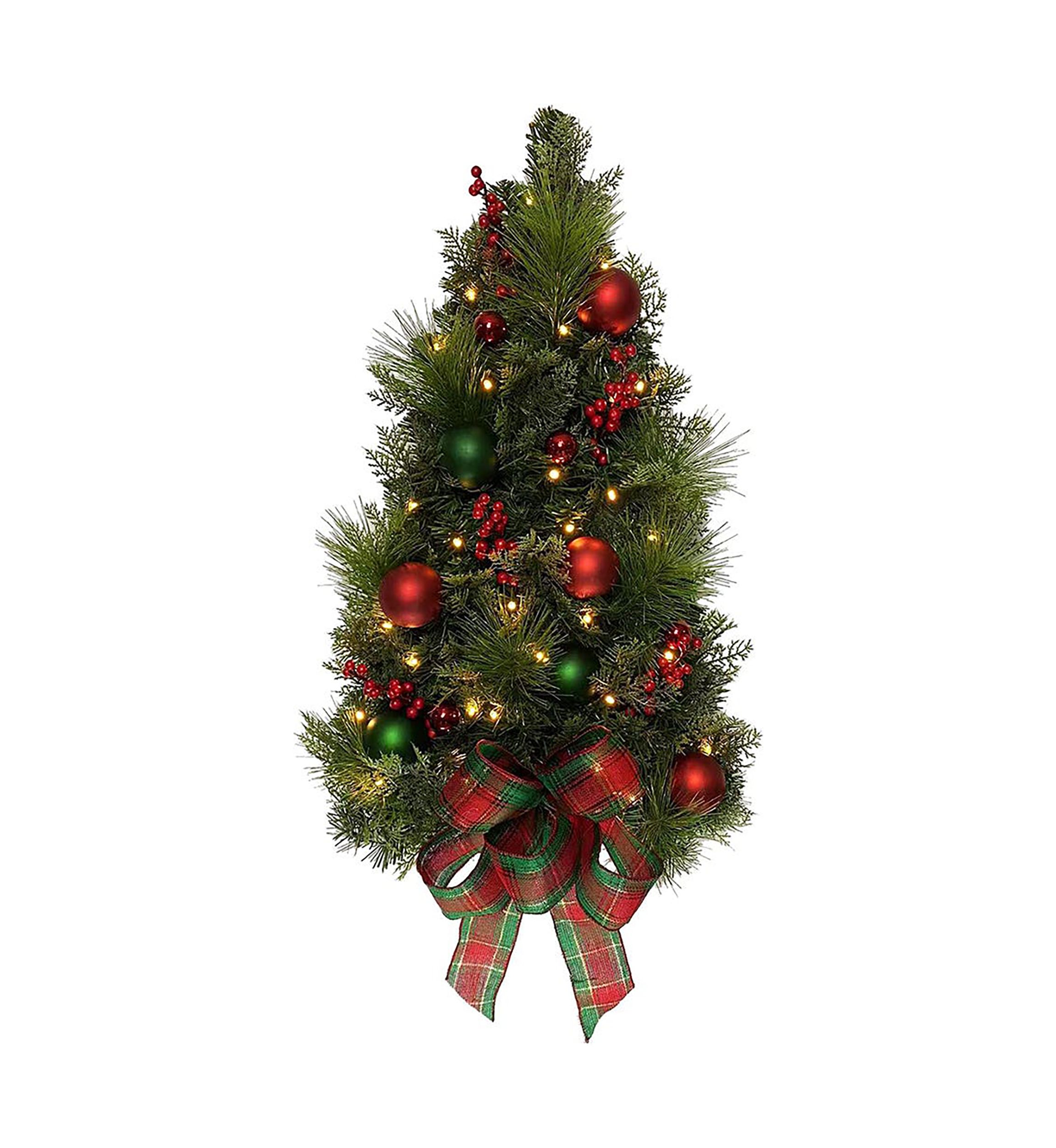 26-Inch Battery-Operated Pre-Lit Red And Green Wall Tree With Bow
