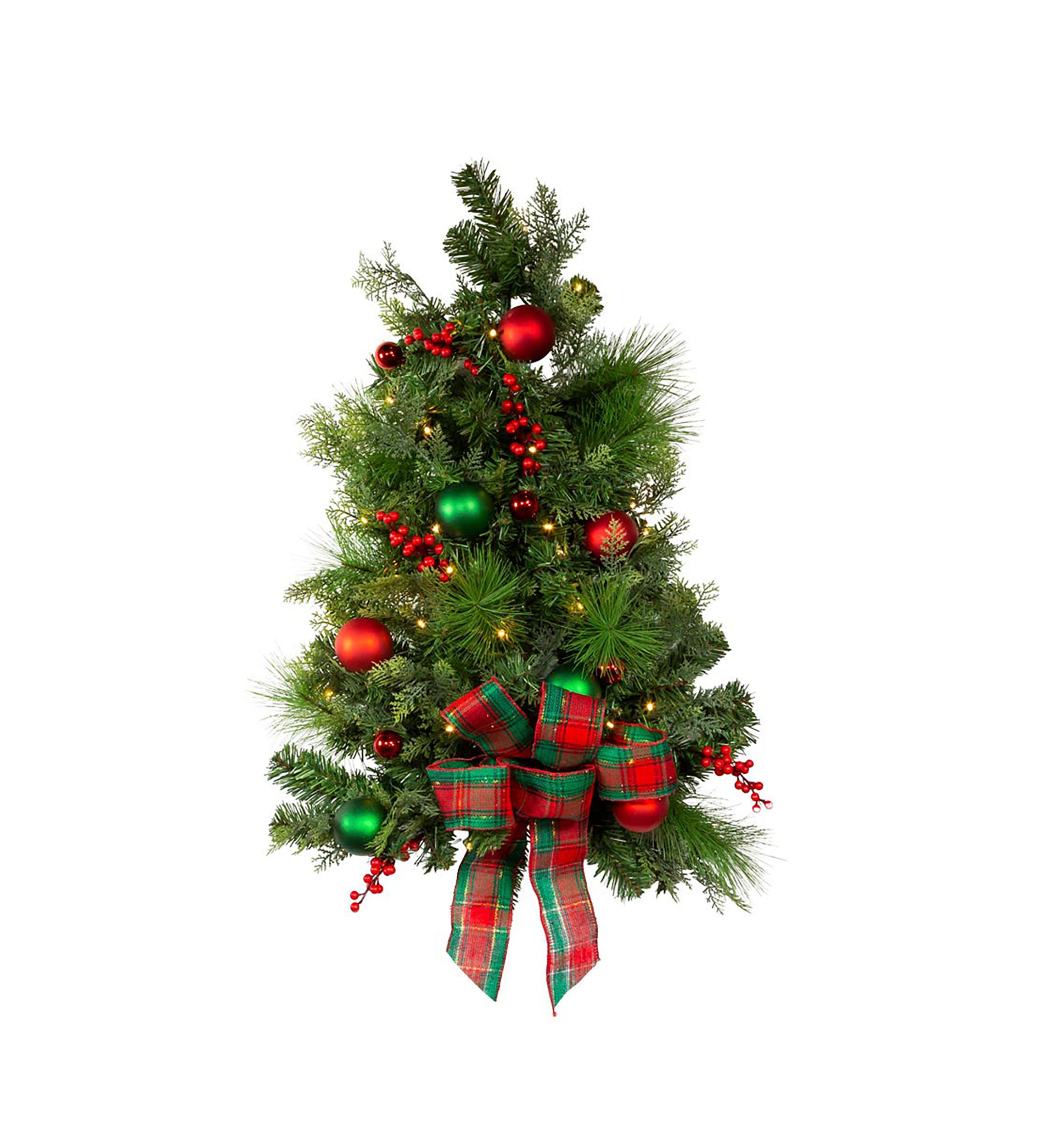 26-Inch Battery-Operated Pre-Lit Red And Green Wall Tree With Bow