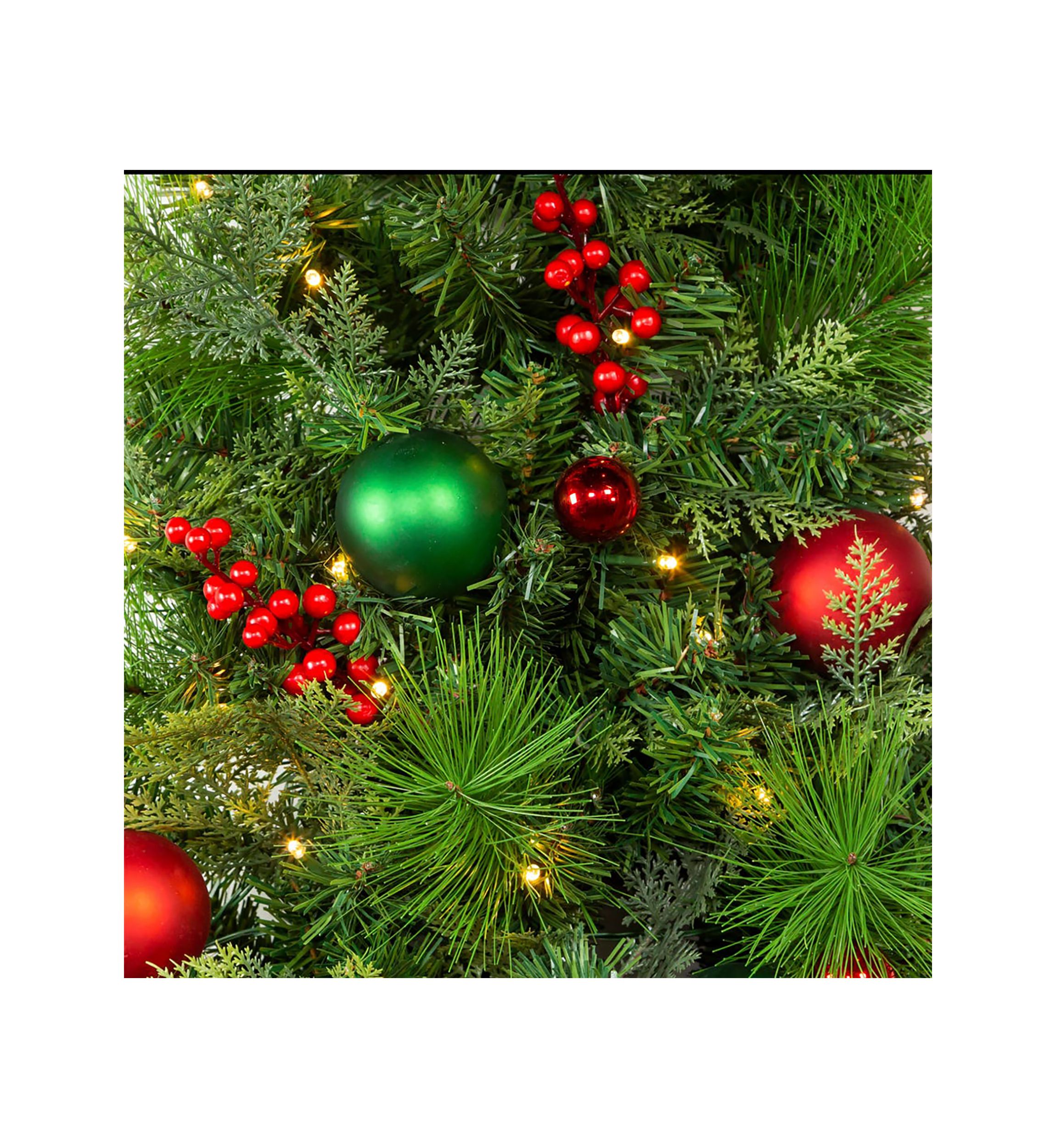 26-Inch Battery-Operated Pre-Lit Red And Green Wall Tree With Bow