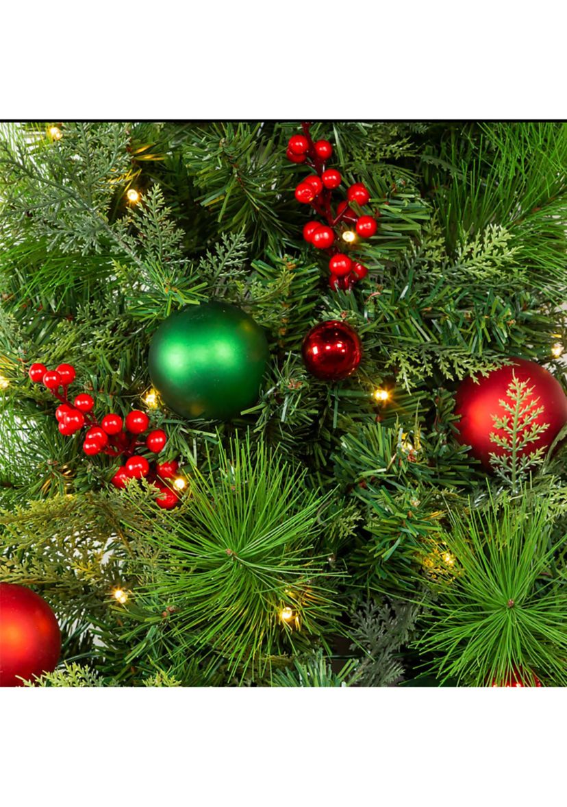 26-Inch Battery-Operated Pre-Lit Red And Green Wall Tree With Bow
