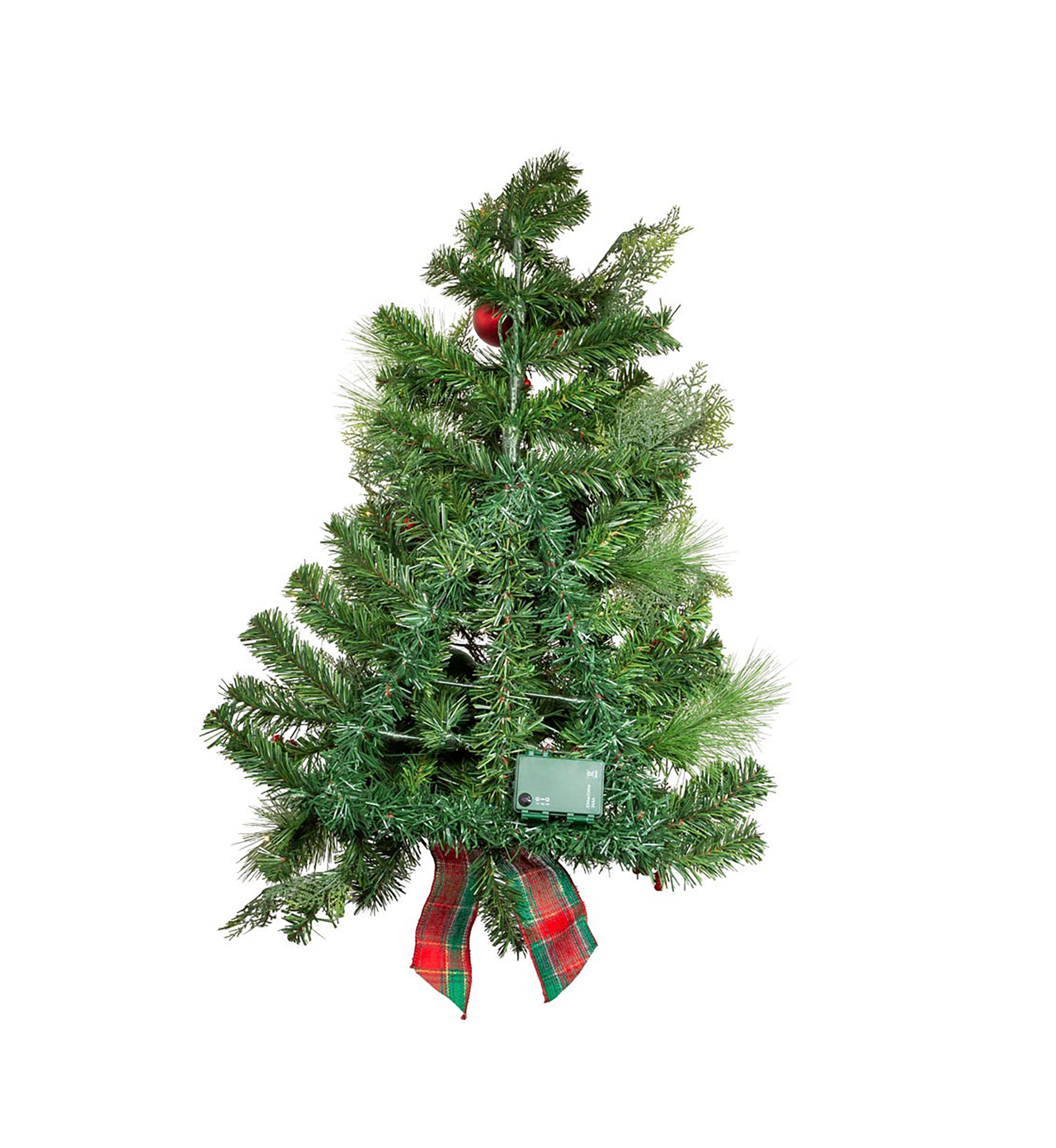 26-Inch Battery-Operated Pre-Lit Red And Green Wall Tree With Bow