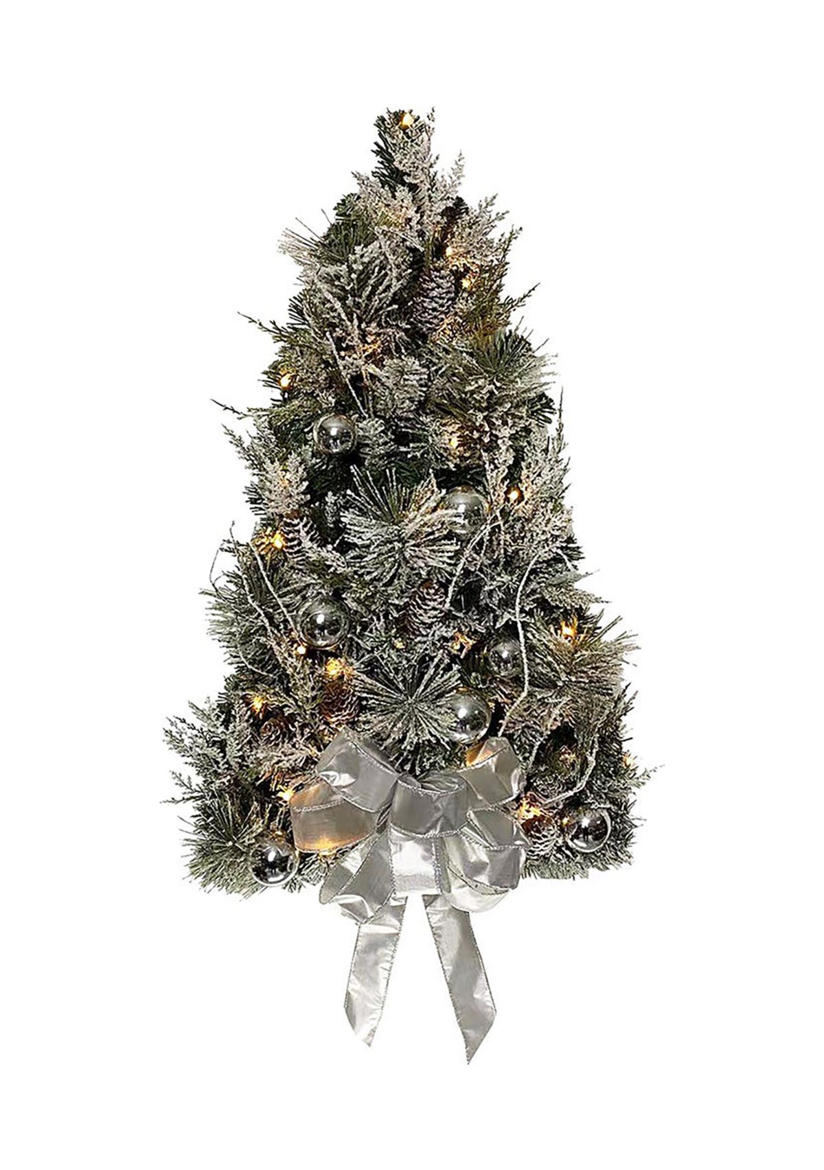 26-Inch Pre-Lit Snowy Silver Wall Tree