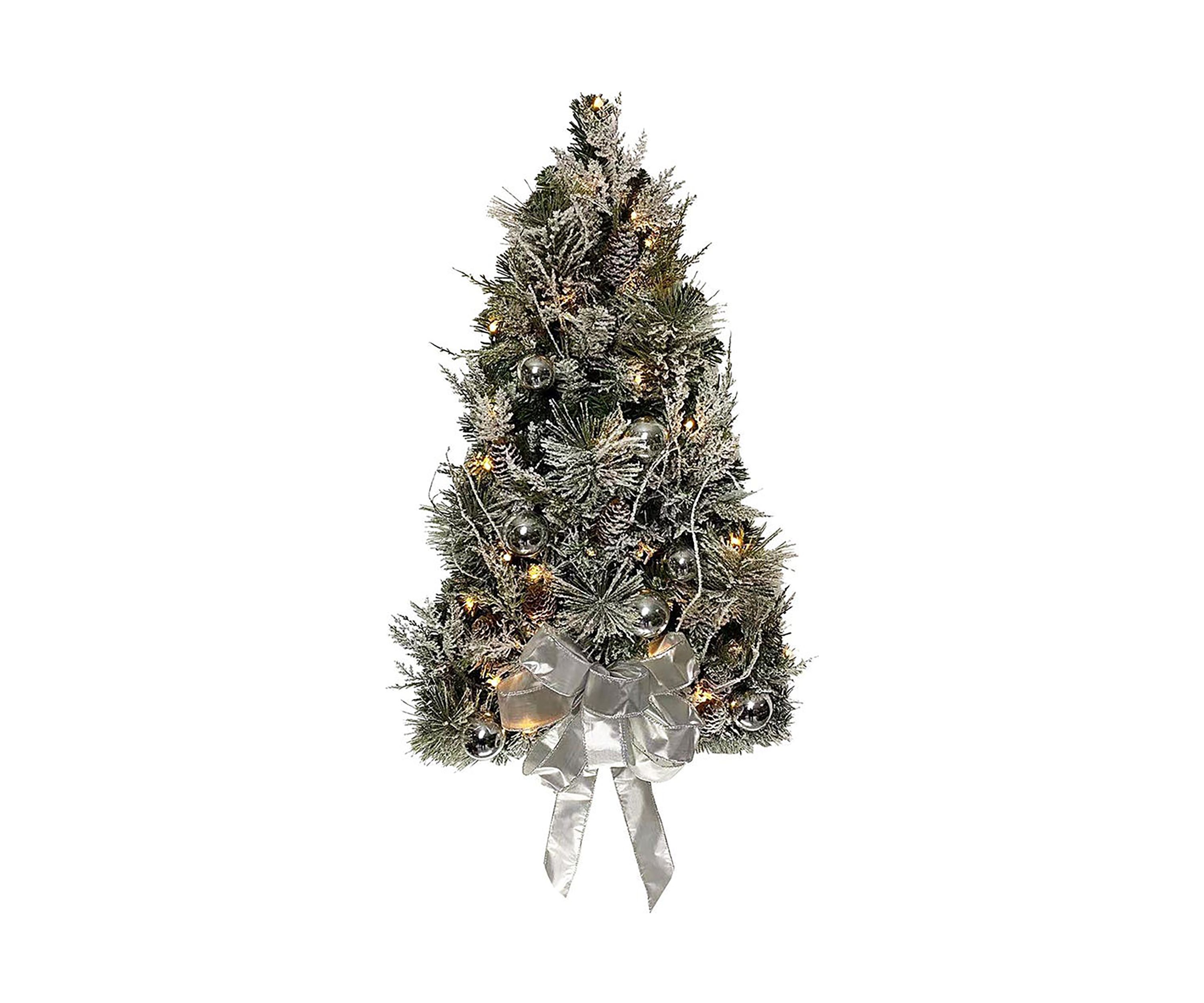 26-Inch Pre-Lit Snowy Silver Wall Tree