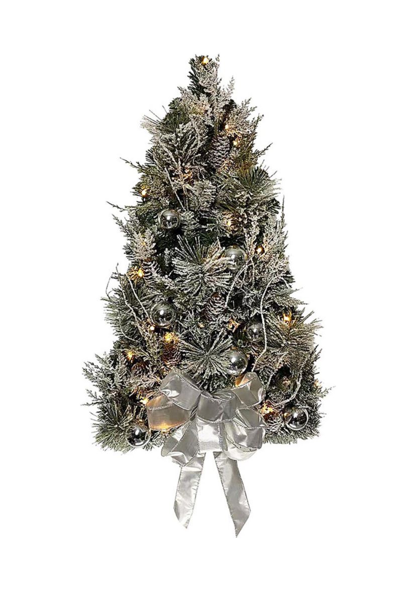 26-Inch Pre-Lit Snowy Silver Wall Tree